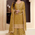 Sterling Mustard Yellow Embroidered Sharara Suit for Women - Mangaldeep NX