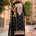 Stunning Black Chinon Silk Salwar Suit for Reception with Mirror Work - Mangaldeep NX