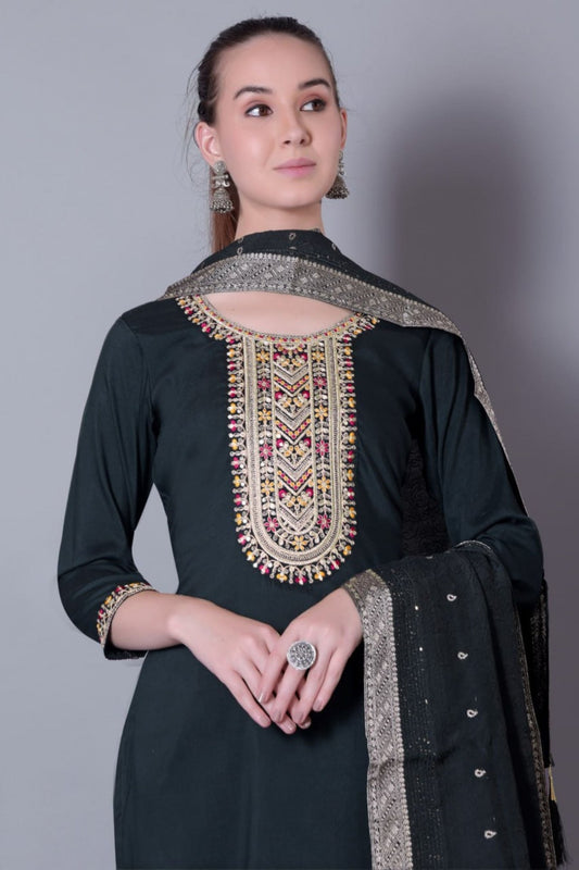 Stunning Black Embroidered Pant Style Salwar Suit - Mangaldeep NX