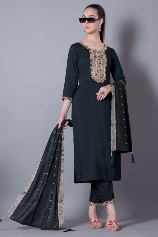 Stunning Black Embroidered Pant Style Salwar Suit - Mangaldeep NX