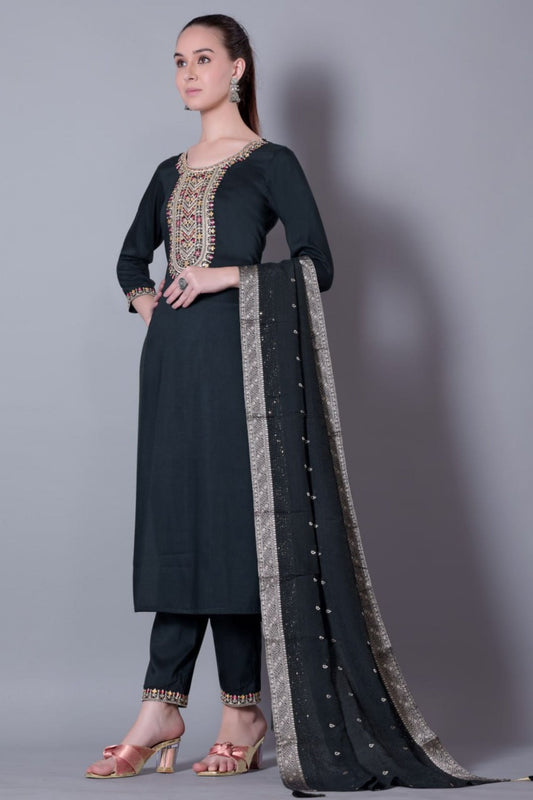 Stunning Black Embroidered Pant Style Salwar Suit - Mangaldeep NX