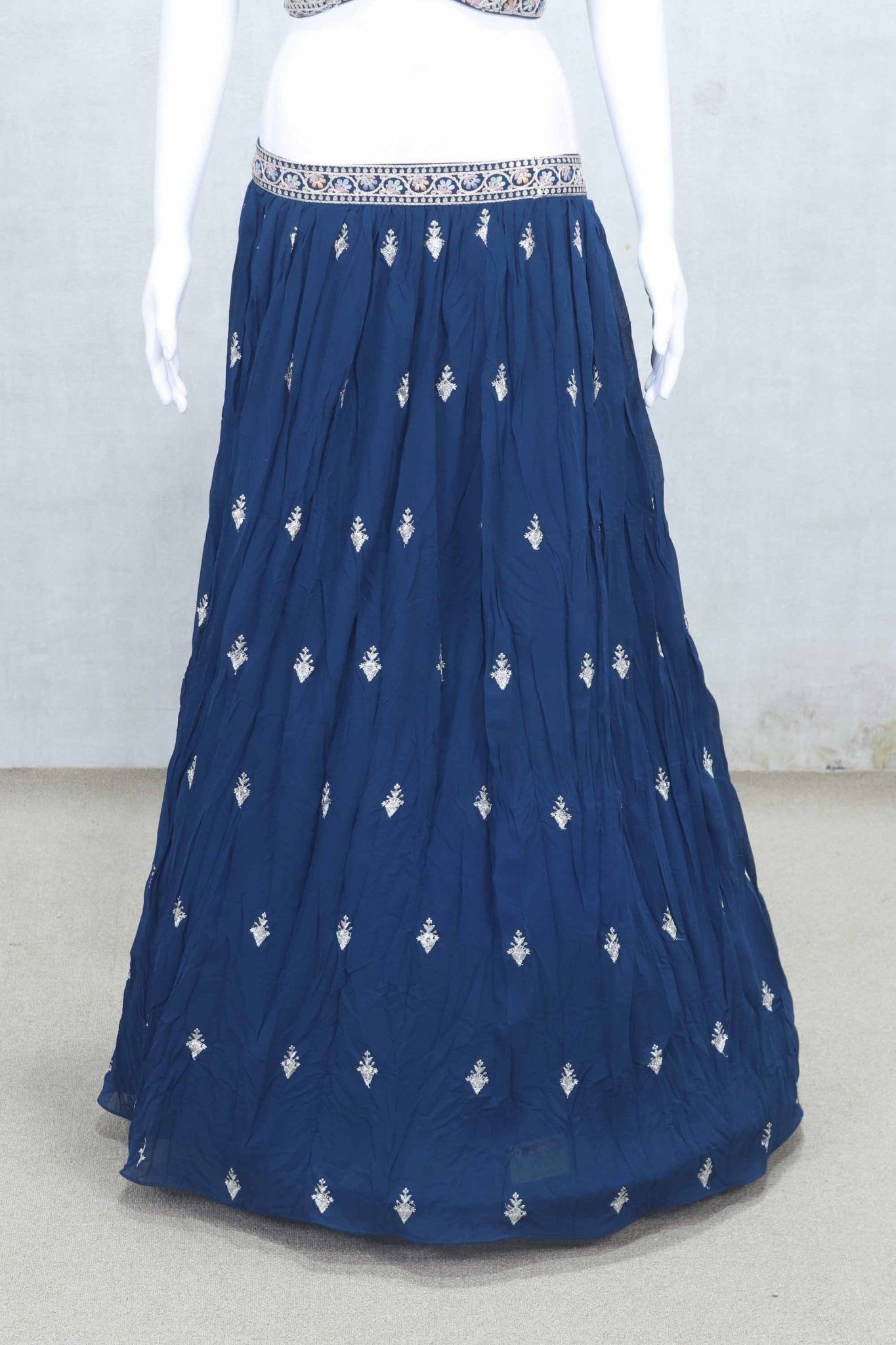 Stunning Navy Blue Lehenga with Embroidered Multicolor Jacket - Mangaldeep NX