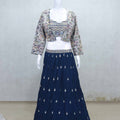 Stunning Navy Blue Lehenga with Embroidered Multicolor Jacket - Mangaldeep NX