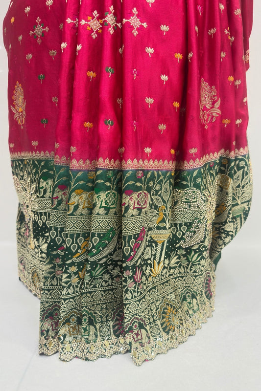Stunning Pink and Green Banarasi Silk Saree - Mangaldeep NX
