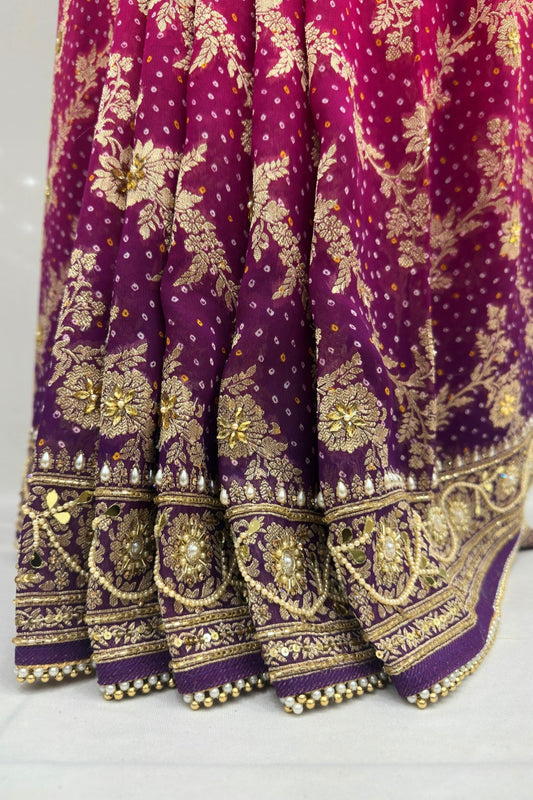 Stunning Pink and Purple Banarasi Silk Saree - Mangaldeep NX