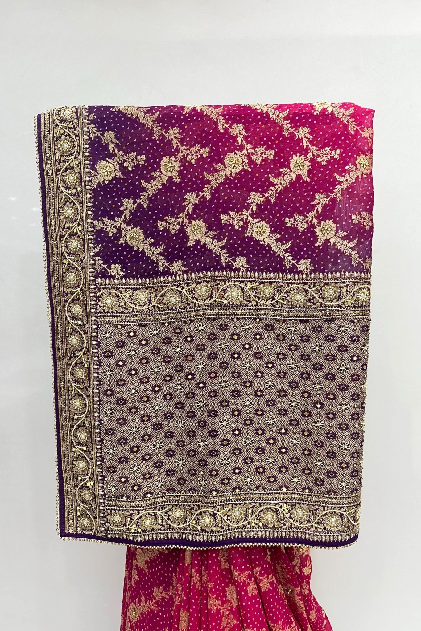 Stunning Pink and Purple Banarasi Silk Saree - Mangaldeep NX
