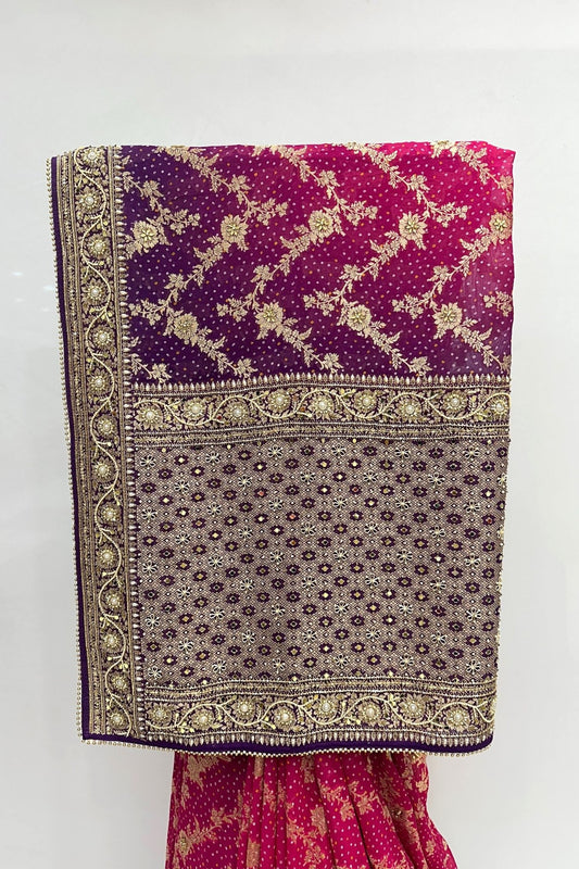 Stunning Pink and Purple Banarasi Silk Saree - Mangaldeep NX