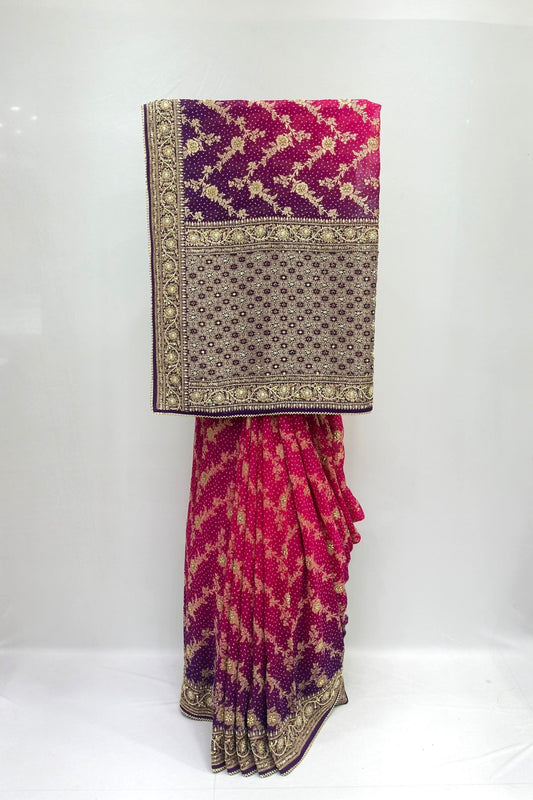Stunning Pink and Purple Banarasi Silk Saree - Mangaldeep NX