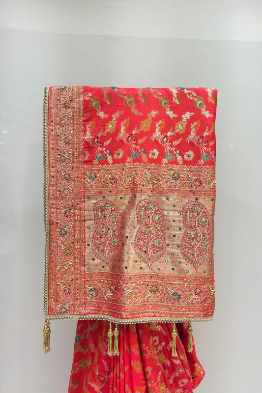 Stunning Red Embroidered Saree - Mangaldeep NX