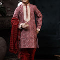 Stunning Red Printed Kurta Pyjama Set for Boys with Embroidered Neckline - Mangaldeep NX