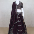 Stunning Wine Color Mirror Work Embroidered Lehenga Choli - Mangaldeep NX
