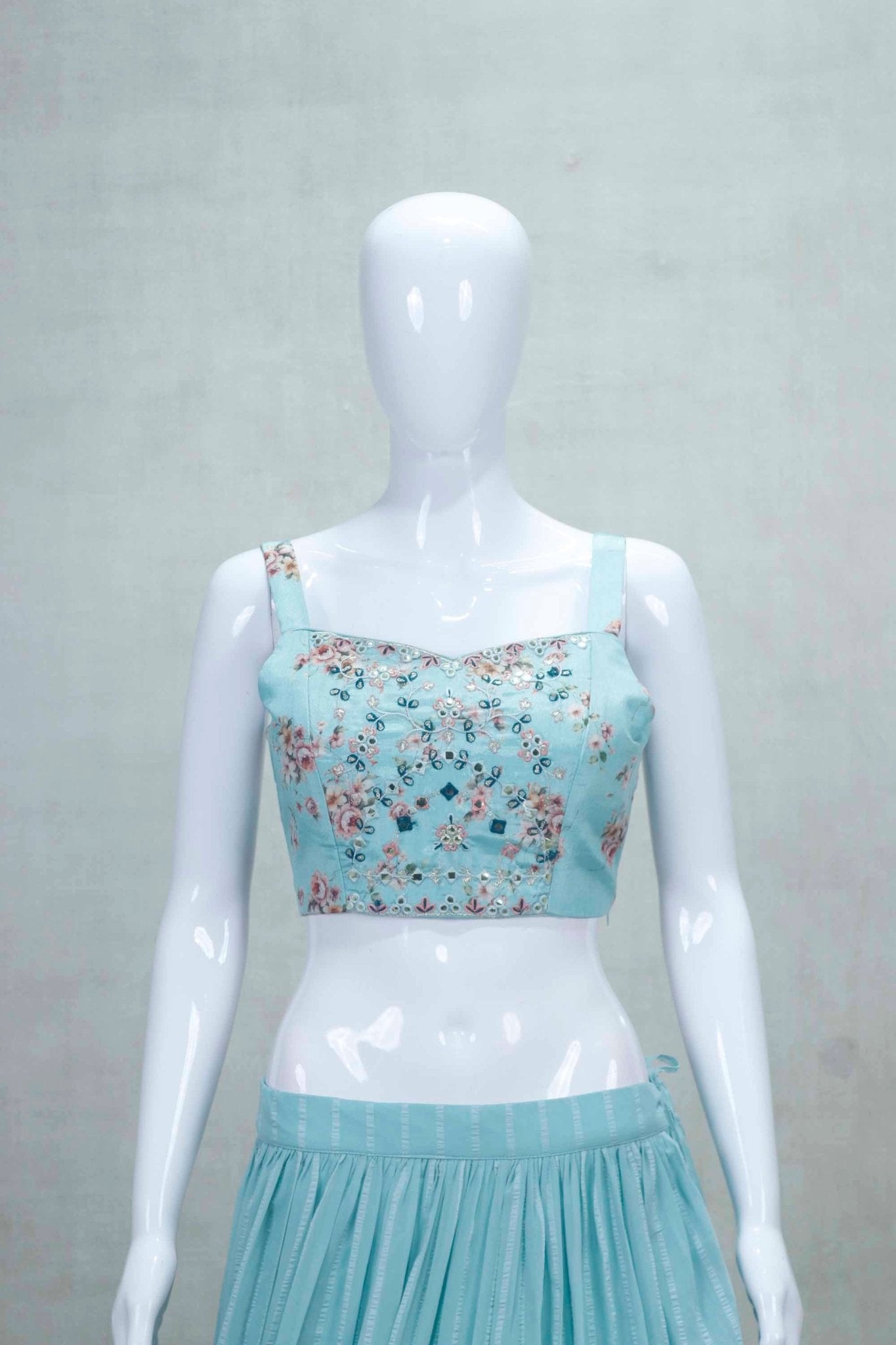 Stylish Aqua Blue Embroidered Lehenga Choli with Jacket - Mangaldeep NX