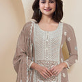 Stylish Beige Georgette Straight Cut Salwar Kameez - Mangaldeep NX