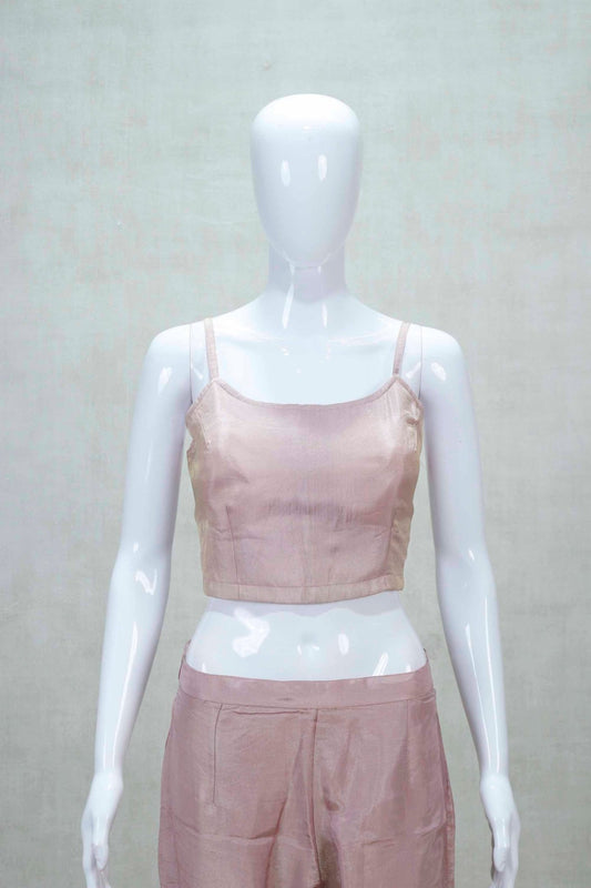 Stylish Beige Silk Crop Top Pant Set with Embroidered Jacket for Women - Mangaldeep NX