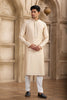 Stylish Beige Silk Kurta Pyjama Set with Mirror Embellished Placket - Mangaldeep NX