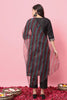 Stylish Black Embroidered Cotton Salwar Suit with Striped Dupatta - Mangaldeep NX