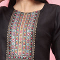 Stylish Black Embroidered Cotton Salwar Suit with Striped Dupatta - Mangaldeep NX
