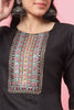 Stylish Black Embroidered Cotton Salwar Suit with Striped Dupatta - Mangaldeep NX