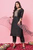 Stylish Black Embroidered Cotton Salwar Suit with Striped Dupatta - Mangaldeep NX