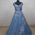 Stylish Blue Party Gown with Sequin Floral Embroidery - Mangaldeep NX