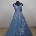Stylish Blue Party Gown with Sequin Floral Embroidery - Mangaldeep NX