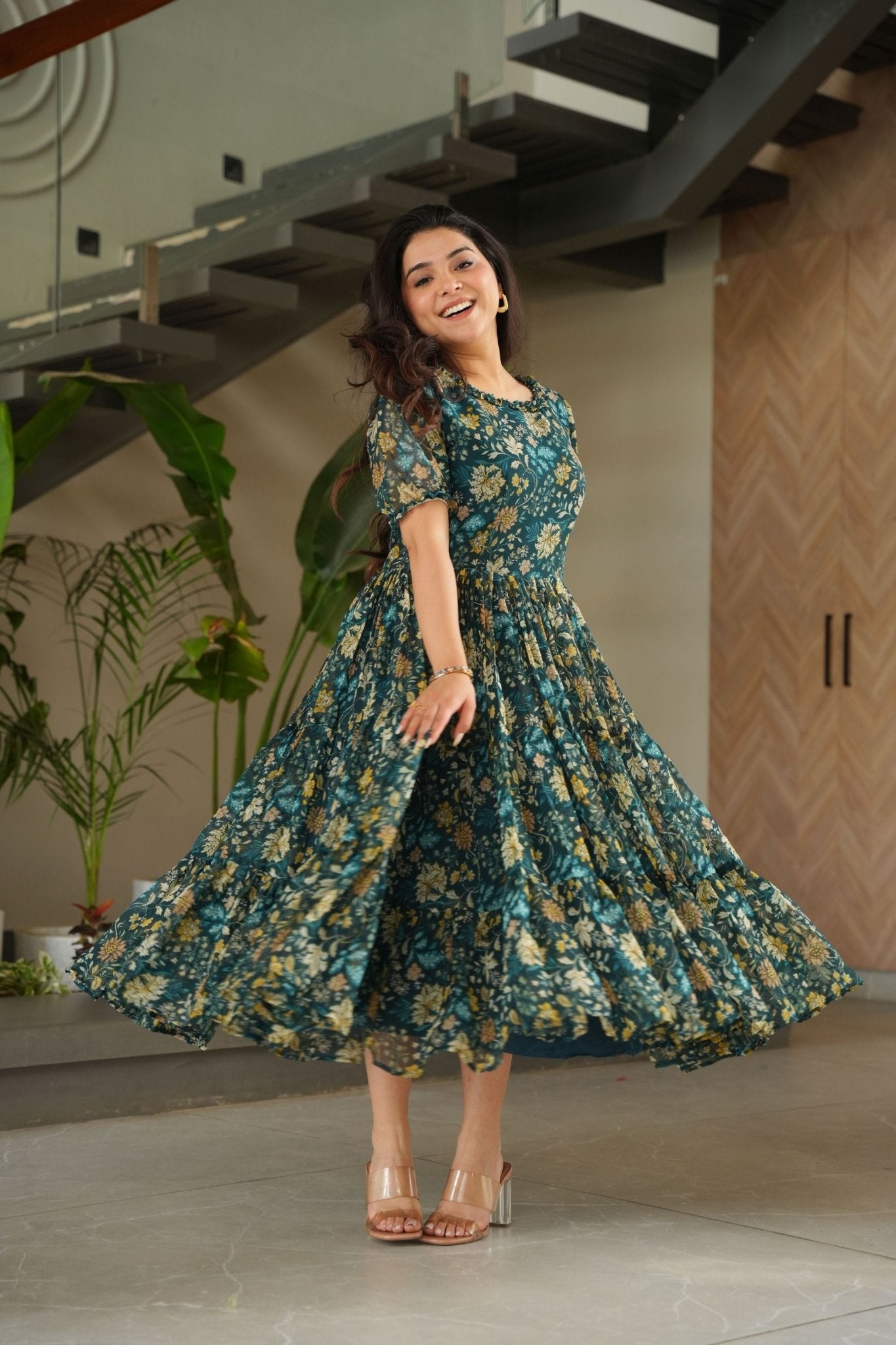 Stylish Casual Wear Faux Georgette Fully Flared Printed Kurti - Mangaldeep NX