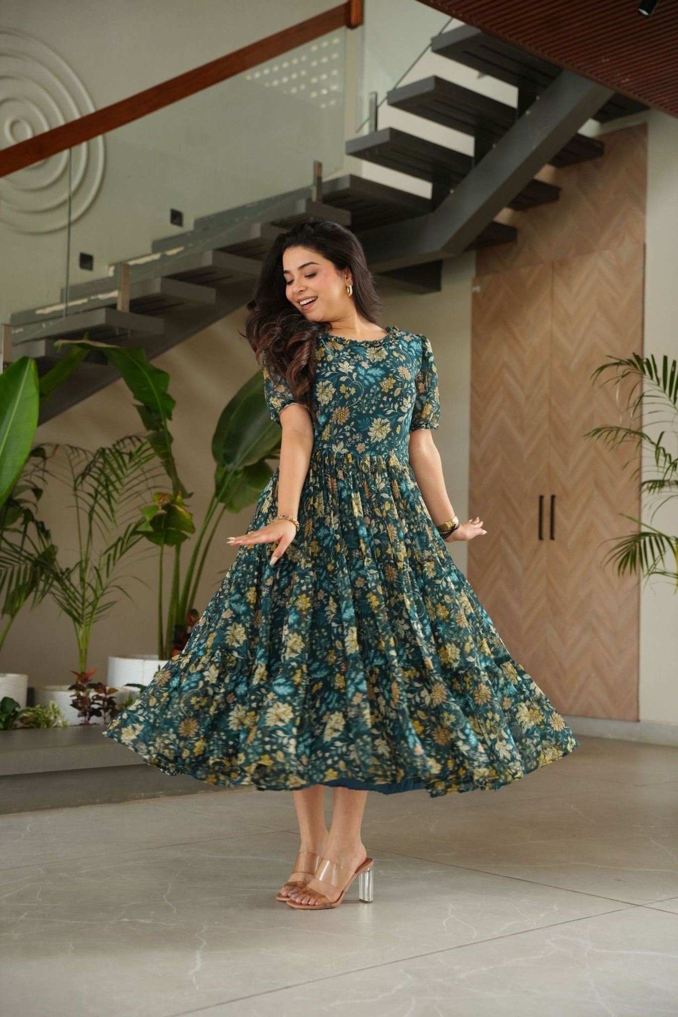 Stylish Casual Wear Faux Georgette Fully Flared Printed Kurti - Mangaldeep NX