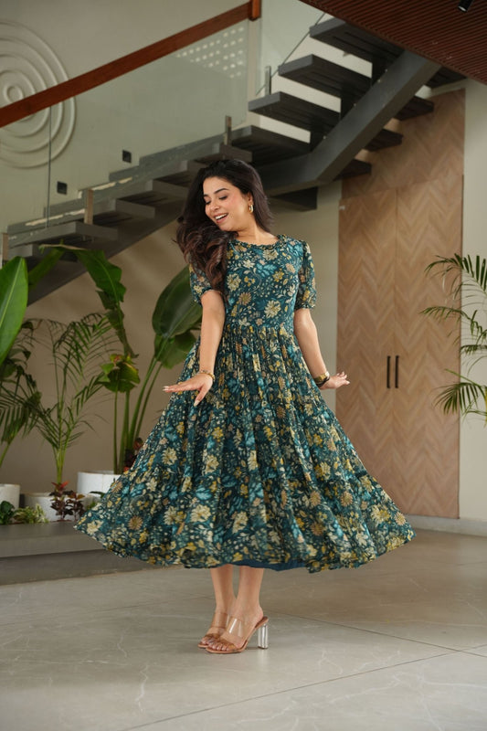 Stylish Casual Wear Faux Georgette Fully Flared Printed Kurti - Mangaldeep NX