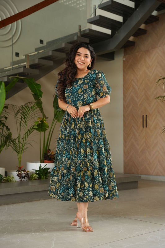Stylish Casual Wear Faux Georgette Fully Flared Printed Kurti - Mangaldeep NX