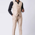 Stylish Ceremonial Men's Beige Polyester Blend Tuxedo Suit - Mangaldeep NX