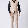 Stylish Ceremonial Men's Beige Polyester Blend Tuxedo Suit - Mangaldeep NX