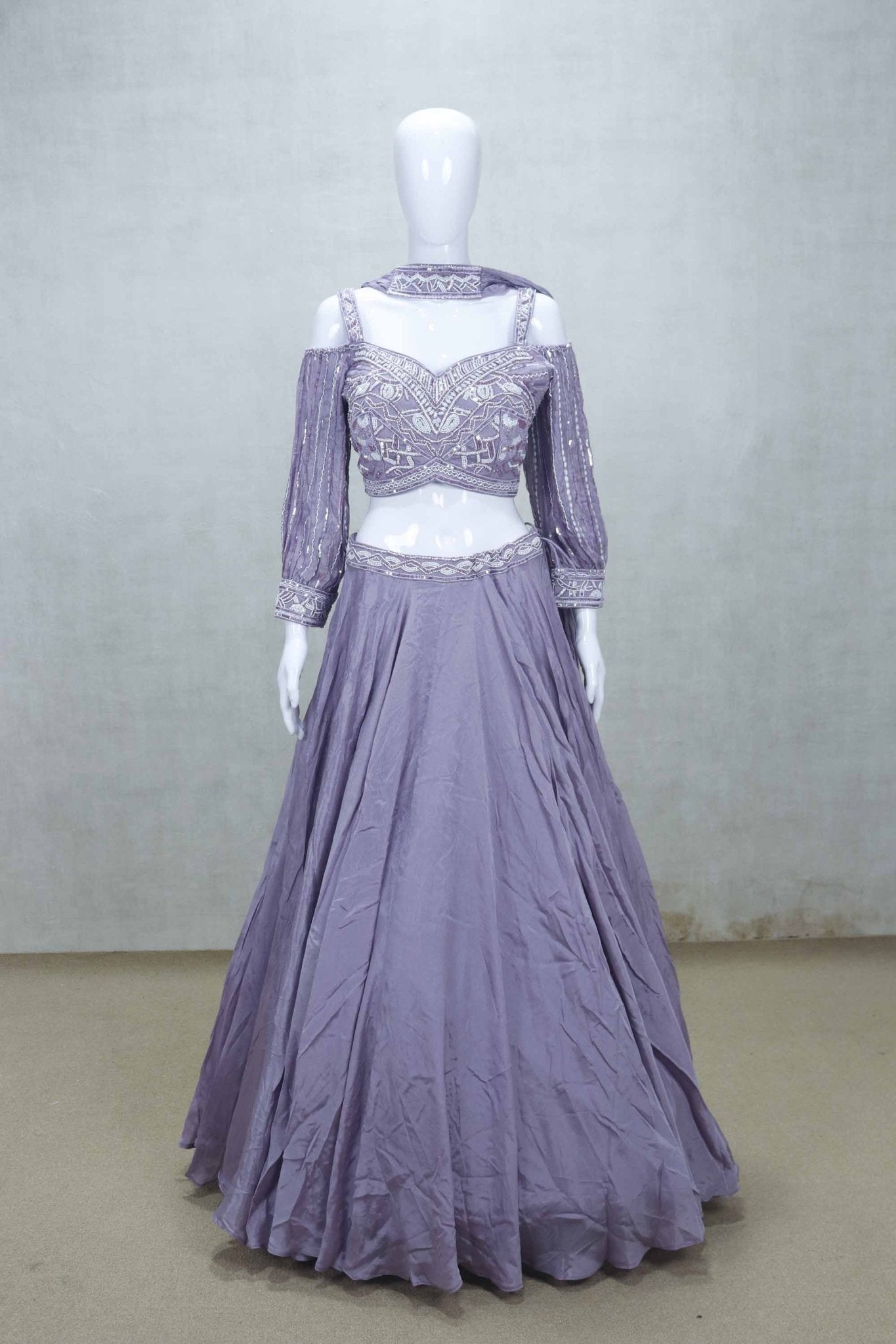 Stylish Lavender Embroidered Lehenga Choli with Sequin Work and Flared Skirt - Mangaldeep NX