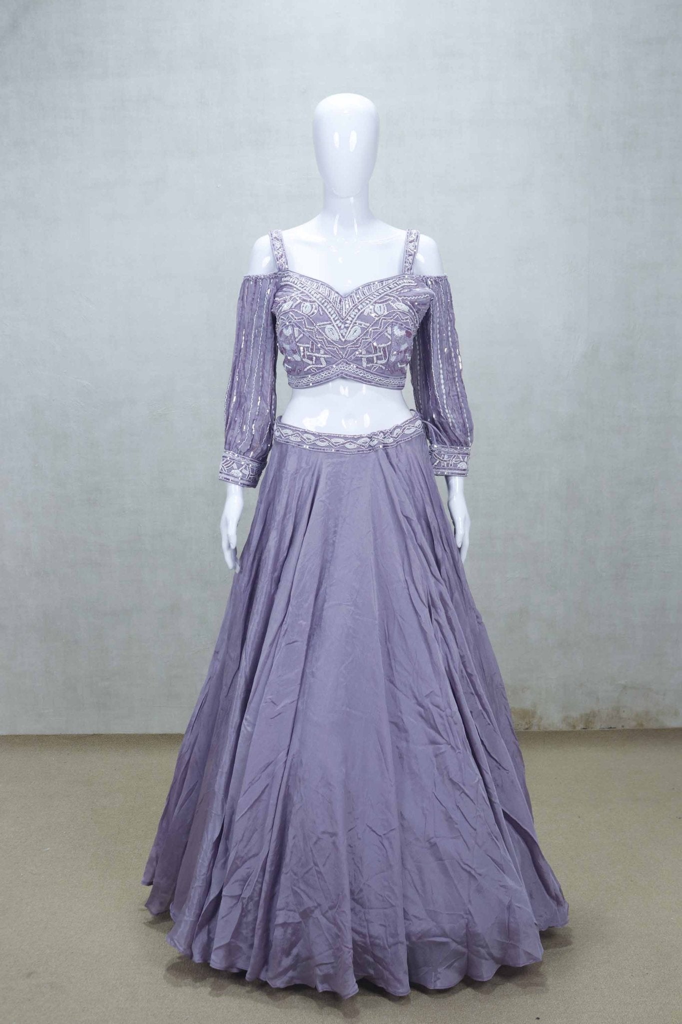 Stylish Lavender Embroidered Lehenga Choli with Sequin Work and Flared Skirt - Mangaldeep NX