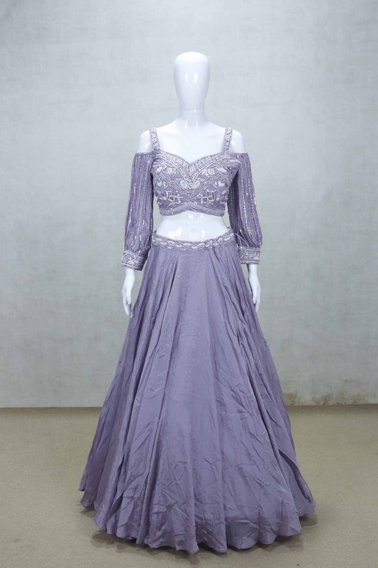 Stylish Lavender Embroidered Lehenga Choli with Sequin Work and Flared Skirt - Mangaldeep NX