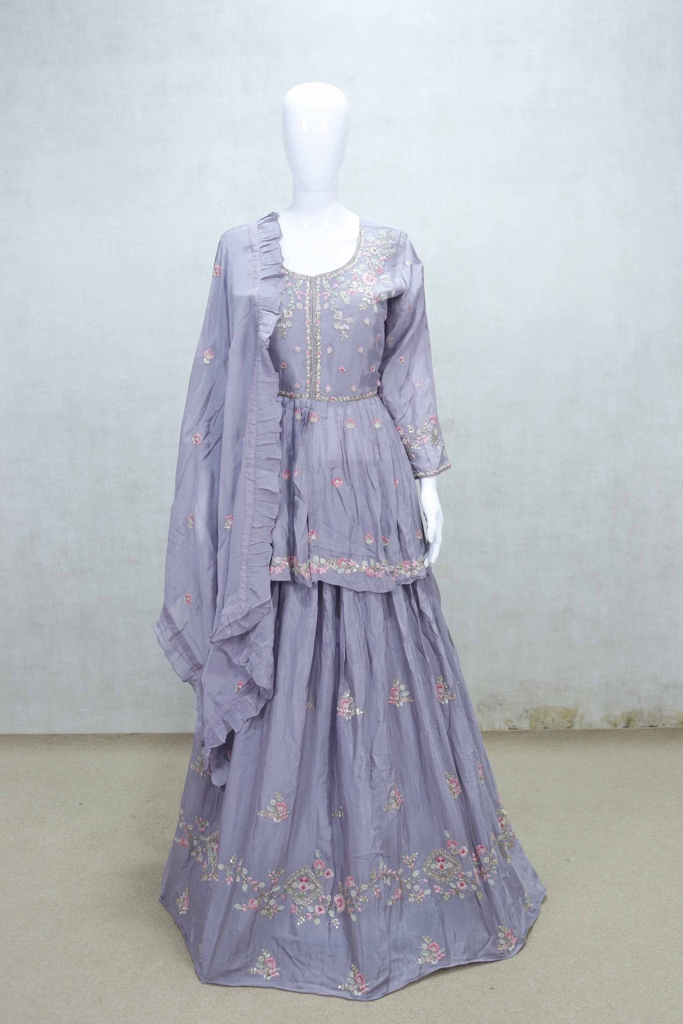 Stylish Lavender Embroidered Lehenga Set with Dupatta - Mangaldeep NX