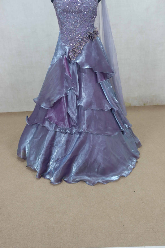 Stylish Lavender Ruffle Layered Net Gown with Sequin Embroidery - Mangaldeep NX