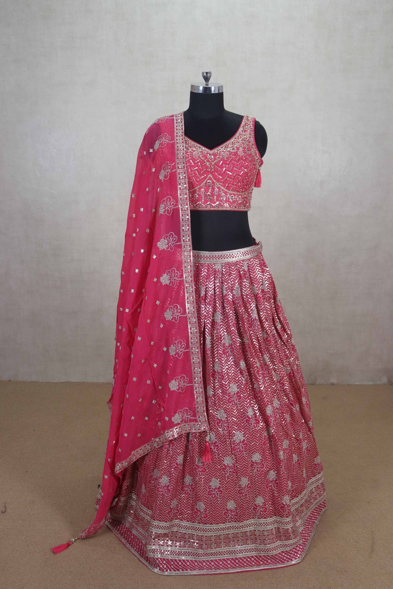 Stylish Pink Mirror Work Lehenga Choli with Embroidered Dupatta - Mangaldeep NX
