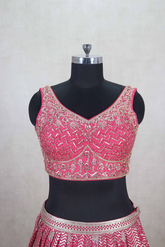 Stylish Pink Mirror Work Lehenga Choli with Embroidered Dupatta - Mangaldeep NX