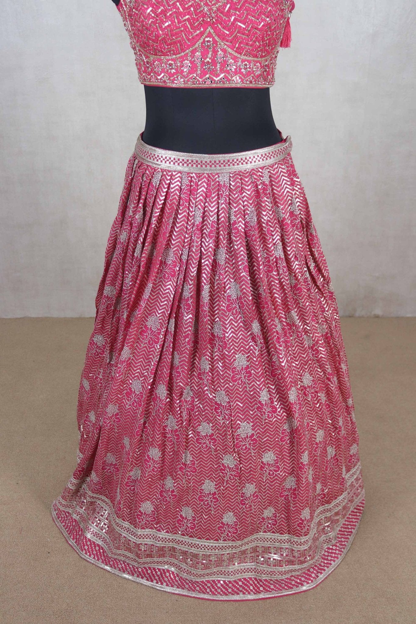Stylish Pink Mirror Work Lehenga Choli with Embroidered Dupatta - Mangaldeep NX