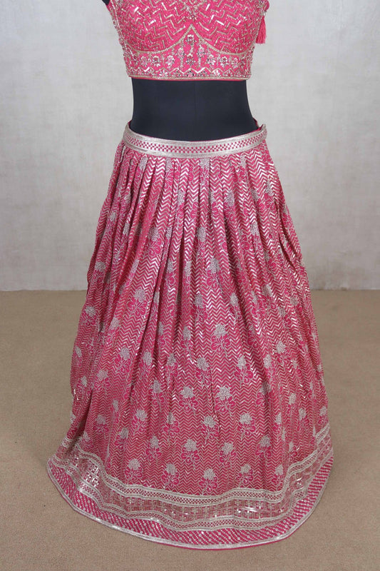 Stylish Pink Mirror Work Lehenga Choli with Embroidered Dupatta - Mangaldeep NX