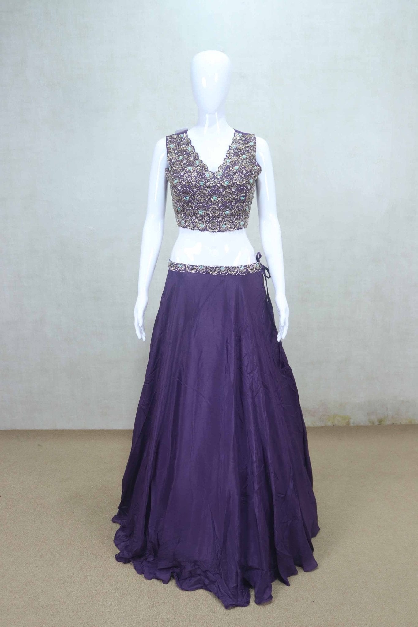 Stylish Purple Embroidered Crop Top Style Lehenga Choli - Mangaldeep NX