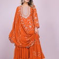 Stylish Readymade Rust Orange Embroidered Sharara Suit - Mangaldeep NX