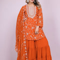 Stylish Readymade Rust Orange Embroidered Sharara Suit - Mangaldeep NX
