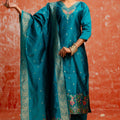 Stylish Teal Blue Cotton Silk Readymade Salwar Suit with Jacquard Work - Mangaldeep NX