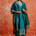 Stylish Teal Blue Cotton Silk Readymade Salwar Suit with Jacquard Work - Mangaldeep NX