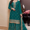 Superb Aqua Green Embroidered Sharara Suit for Women with Dupatta - Mangaldeep NX
