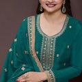 Superb Aqua Green Embroidered Sharara Suit for Women with Dupatta - Mangaldeep NX