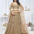 Superb Brown Embroidered Net Lehenga Choli With Dupatta - Mangaldeep NX