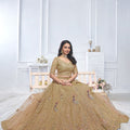 Superb Brown Embroidered Net Lehenga Choli With Dupatta - Mangaldeep NX