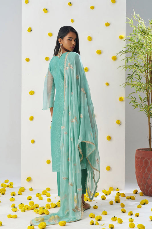 Superb Sea Green Chiffon Embroidered Salwar Suit - Mangaldeep NX